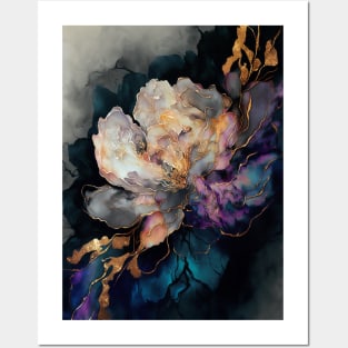 Golden Peony - Abstract Alcohol Ink Resin Art Posters and Art